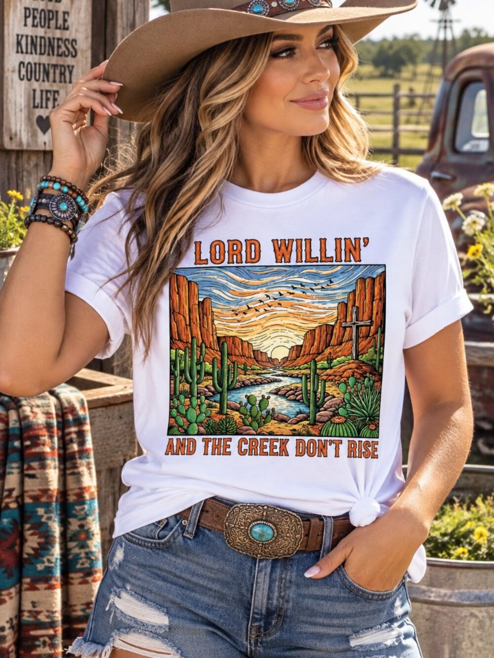 Creek Dont Rise Graphic T Shirt Trendy Western Style Tee Women Gifts White